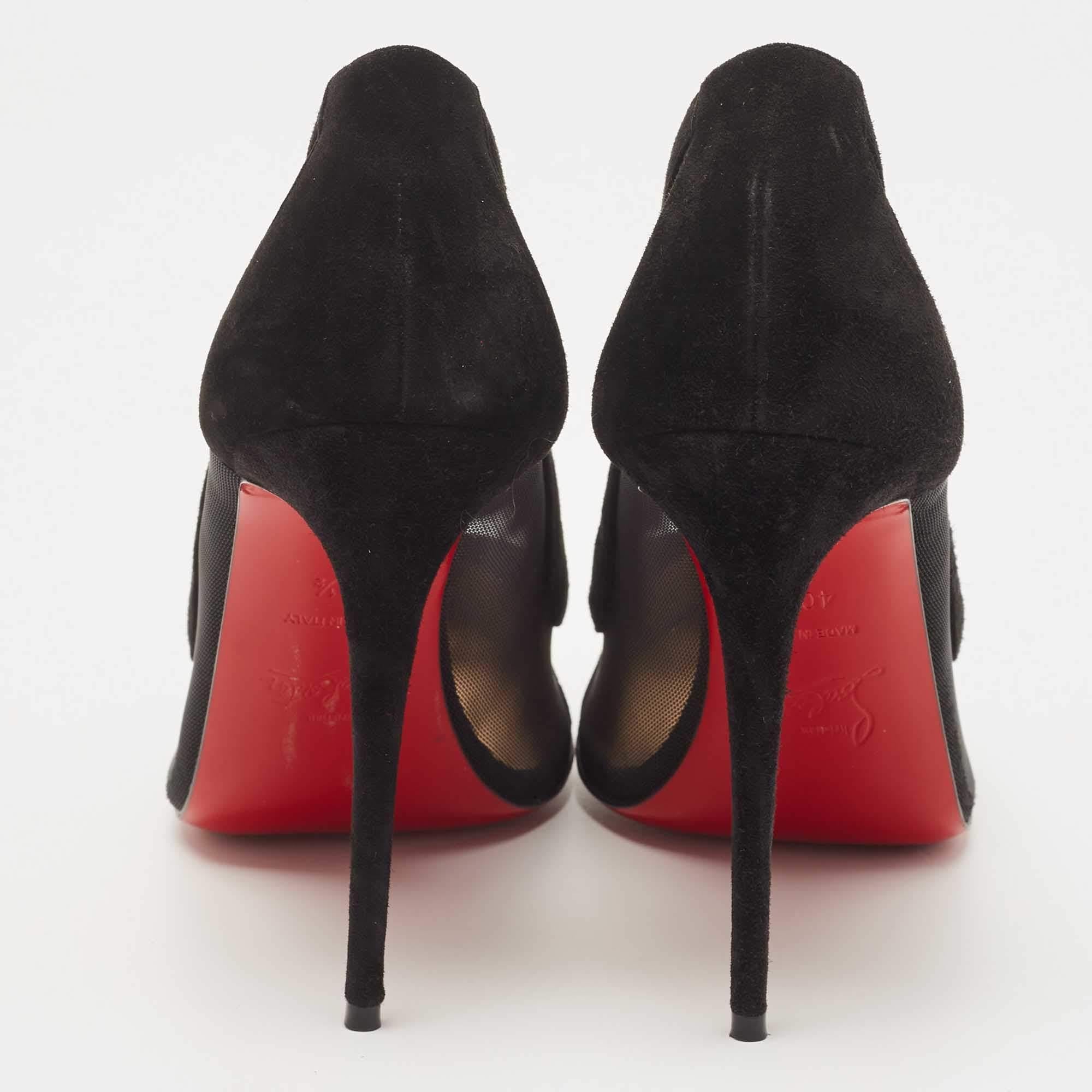 Christian Louboutin Black Mesh And Suede Galativi Pointed Toe Pumps Size 40.5 1