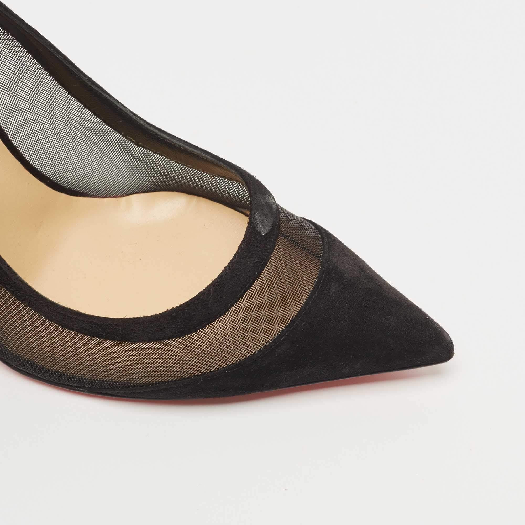 Christian Louboutin Black Mesh And Suede Galativi Pointed Toe Pumps Size 40.5 3