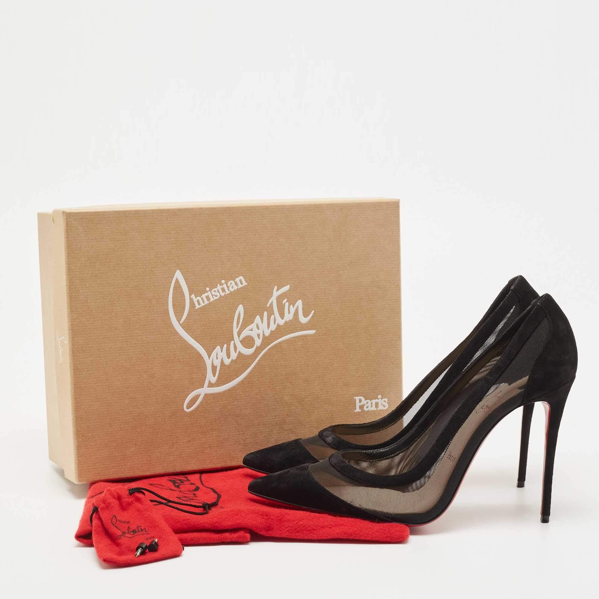 Christian Louboutin Black Mesh And Suede Galativi Pointed Toe Pumps Size 40.5 5