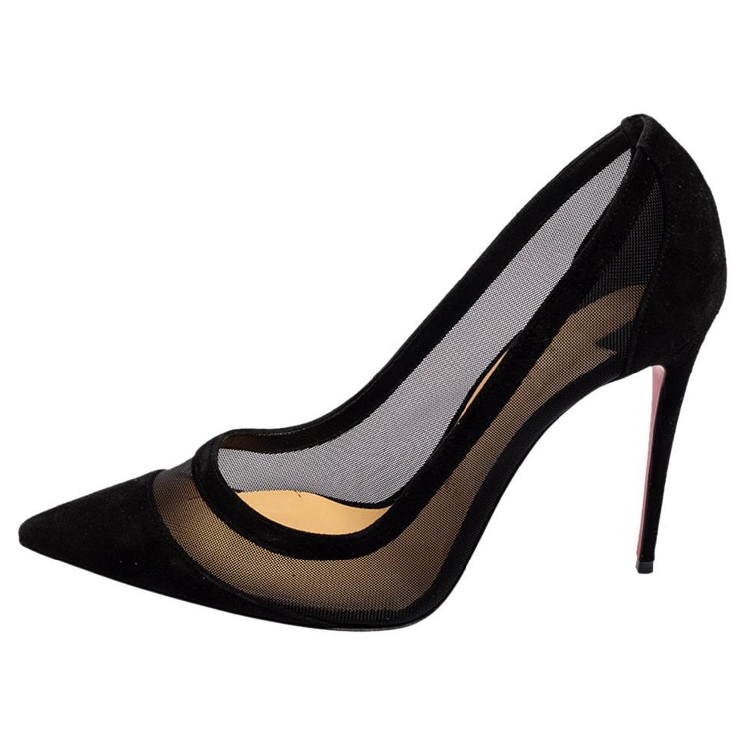 Christian Louboutin Black Mesh and Suede Panel Pumps Size 38 at 1stDibs