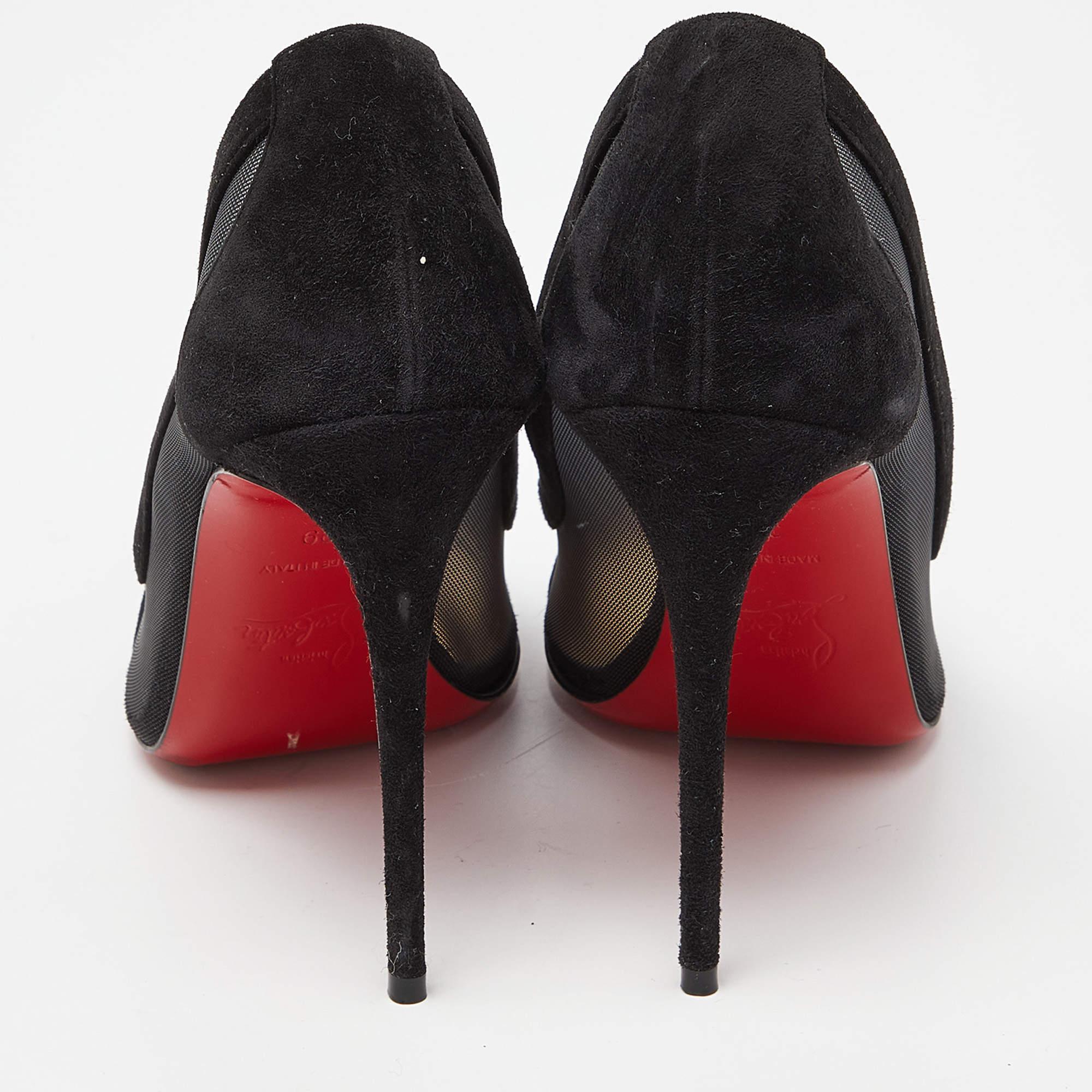 Women's Christian Louboutin Black Mesh and Suede Panel Pumps Size 39