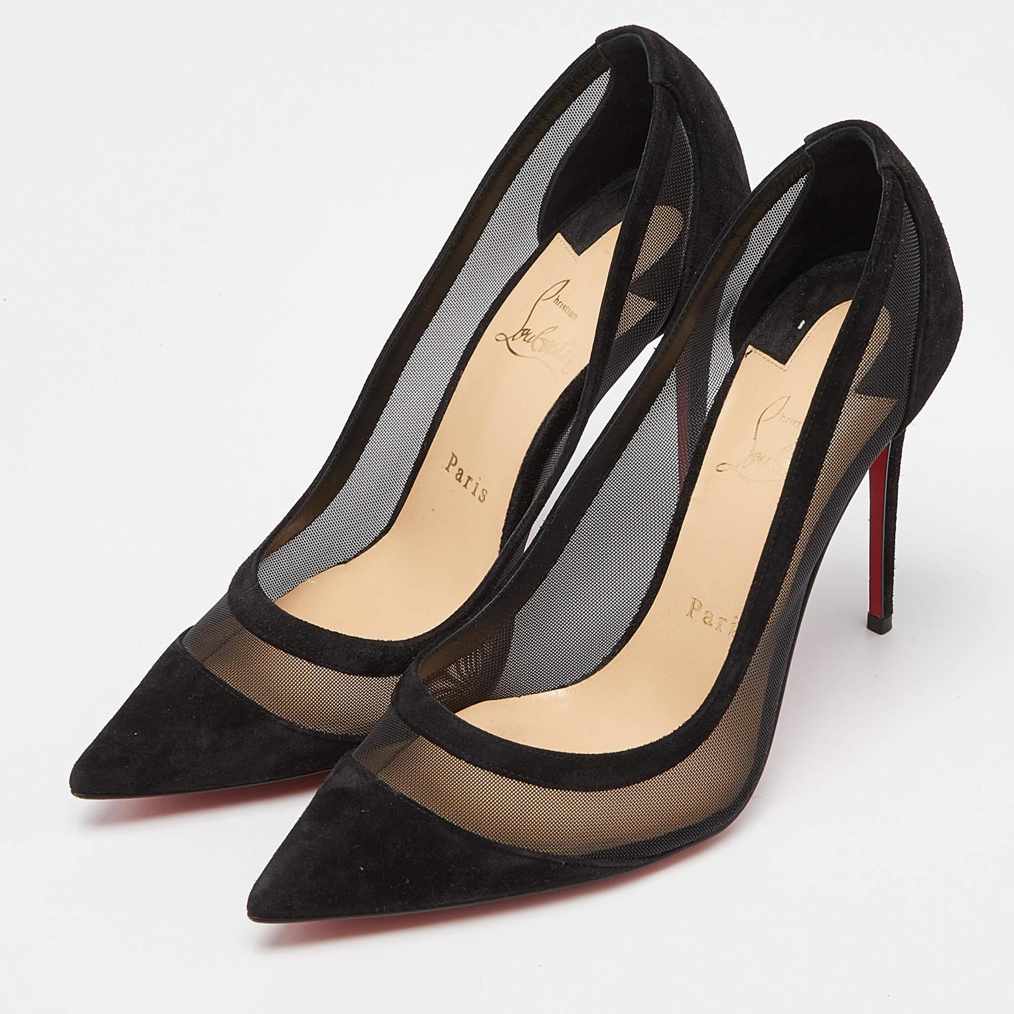 Christian Louboutin Black Mesh and Suede Panel Pumps Size 39 3