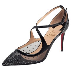 Used Christian Louboutin Black Mesh And Twistissima Strass Sandals Size 37