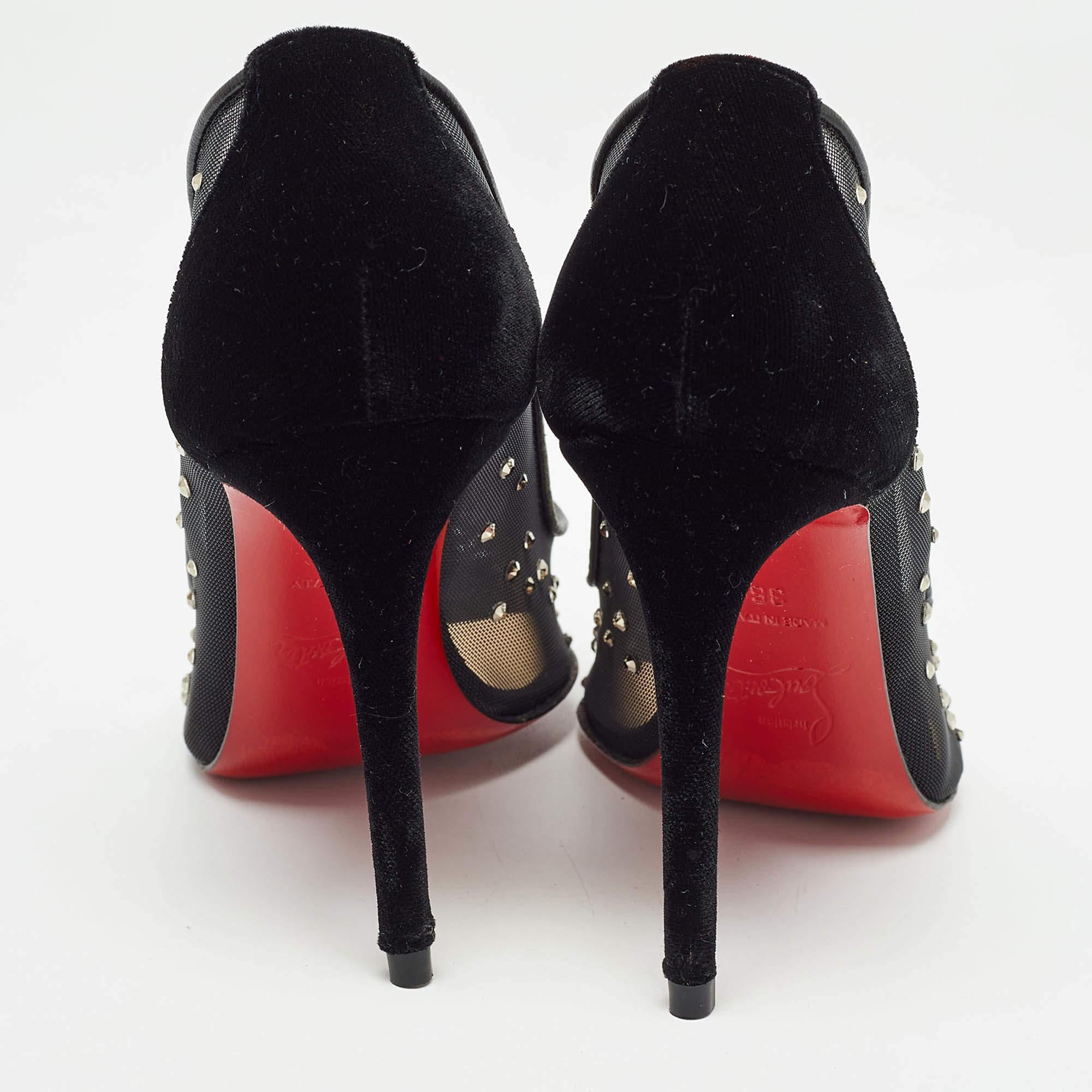 Christian Louboutin Black Mesh and Velvet Follies Strass Pumps Size 36 1