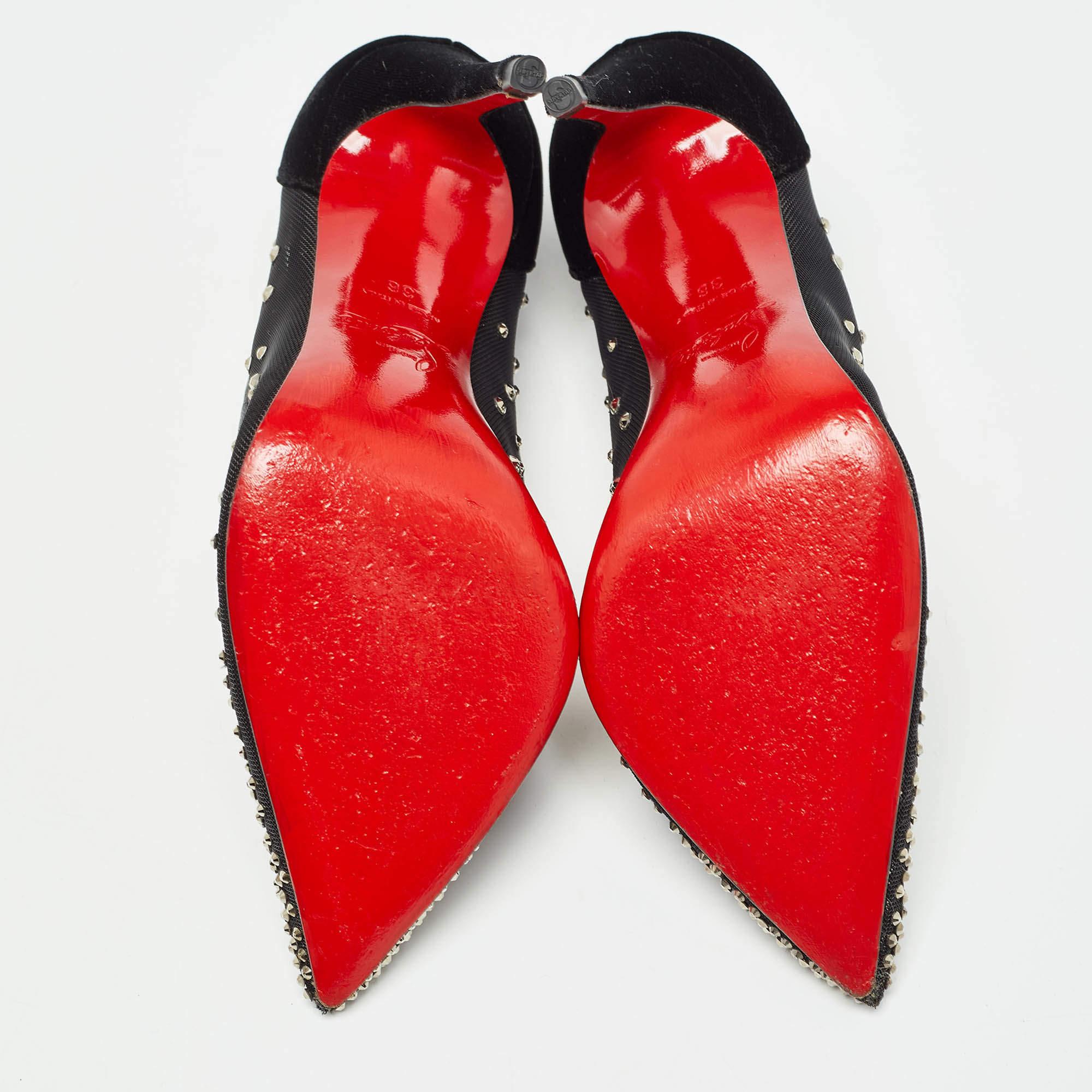 Christian Louboutin Black Mesh and Velvet Follies Strass Pumps Size 36 2