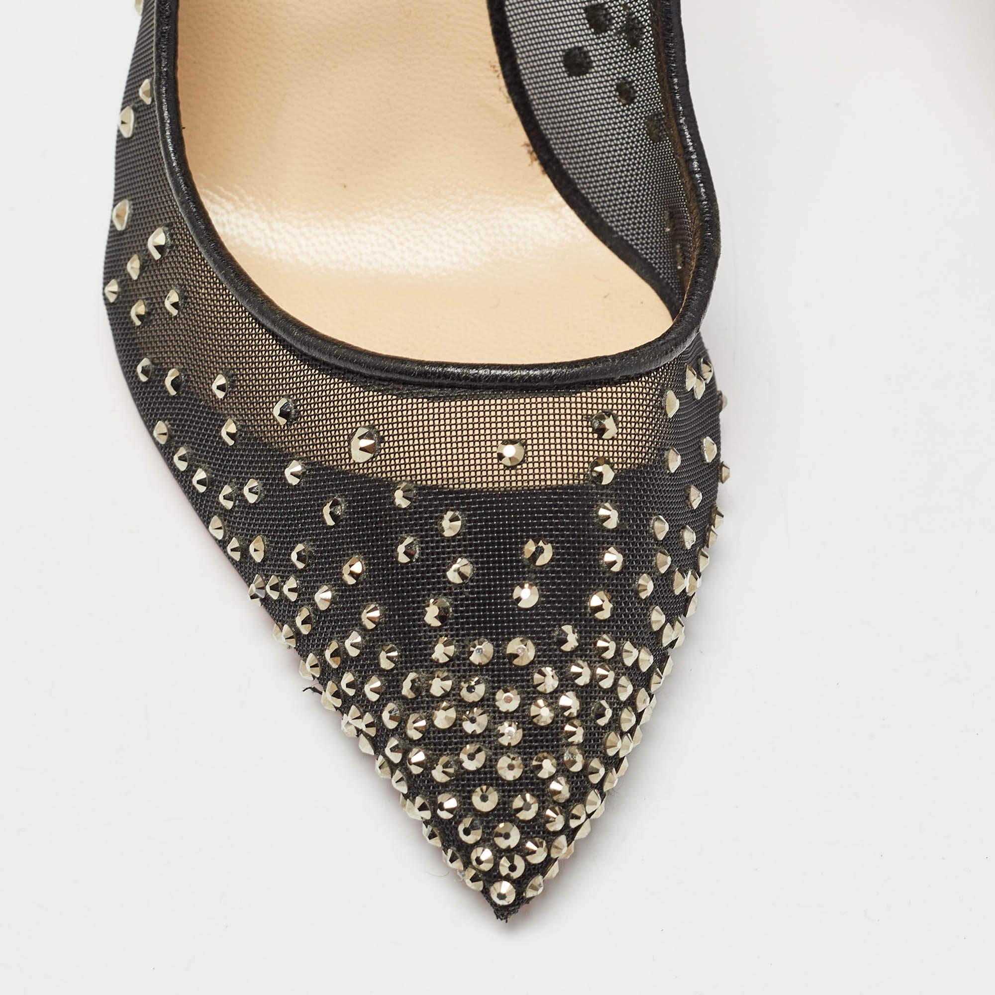 Christian Louboutin Black Mesh and Velvet Follies Strass Pumps Size 36 3