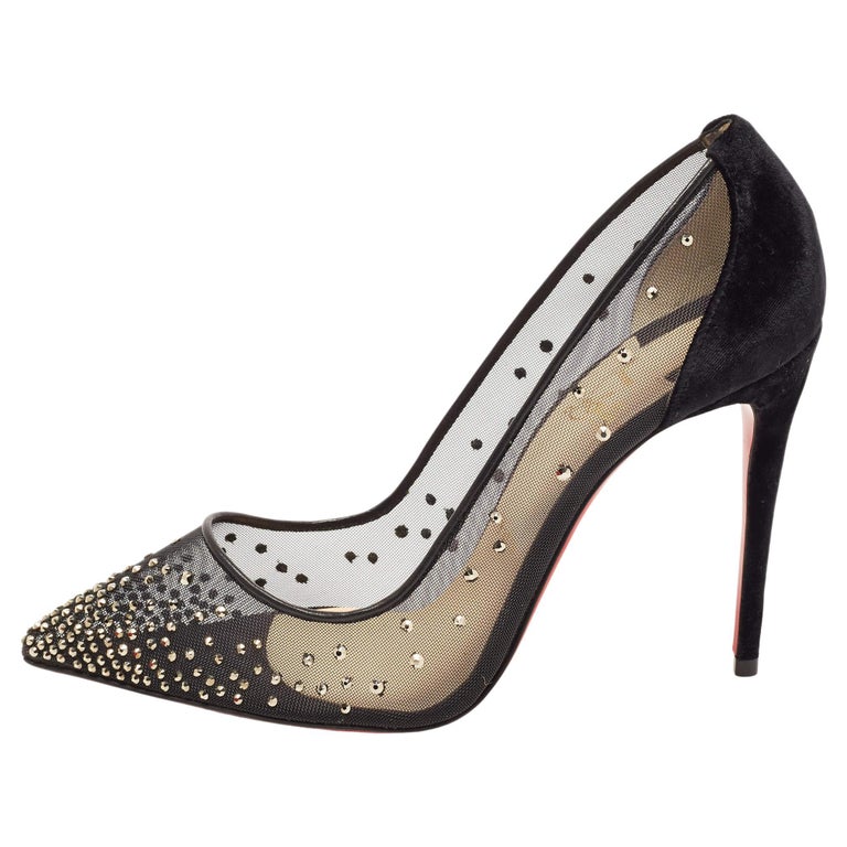 Christian Louboutin Black Mesh and Patent Leather Strass Crystal