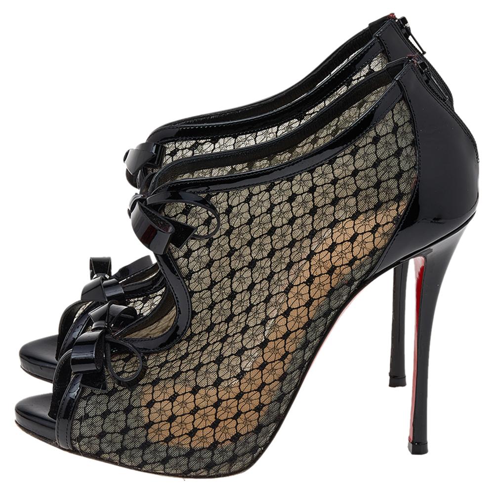 Christian Louboutin Black Mesh Empiralta Bow Open Toe Ankle Booties Size 39 2