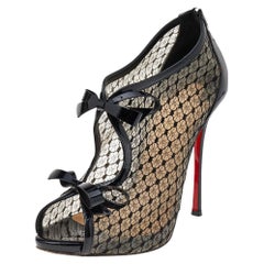 Christian Louboutin Black Mesh Empiralta Bow Open Toe Ankle Booties Size 39