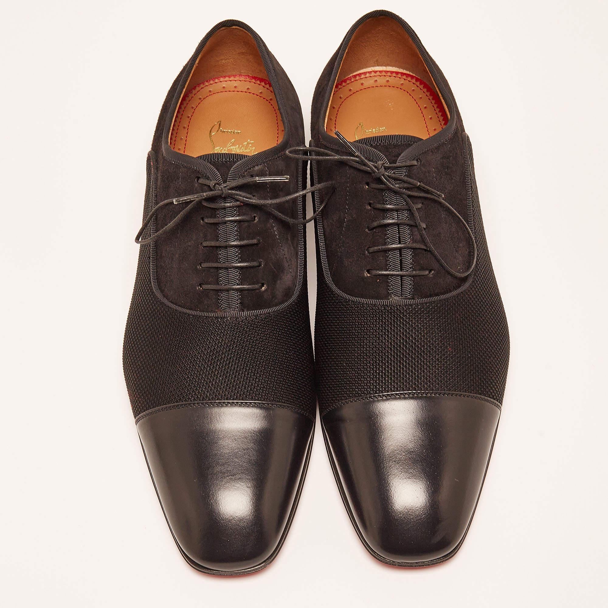 Christian Louboutin Black Mesh Leather Greggo Lace Up Oxfords Size 40 In New Condition In Dubai, Al Qouz 2