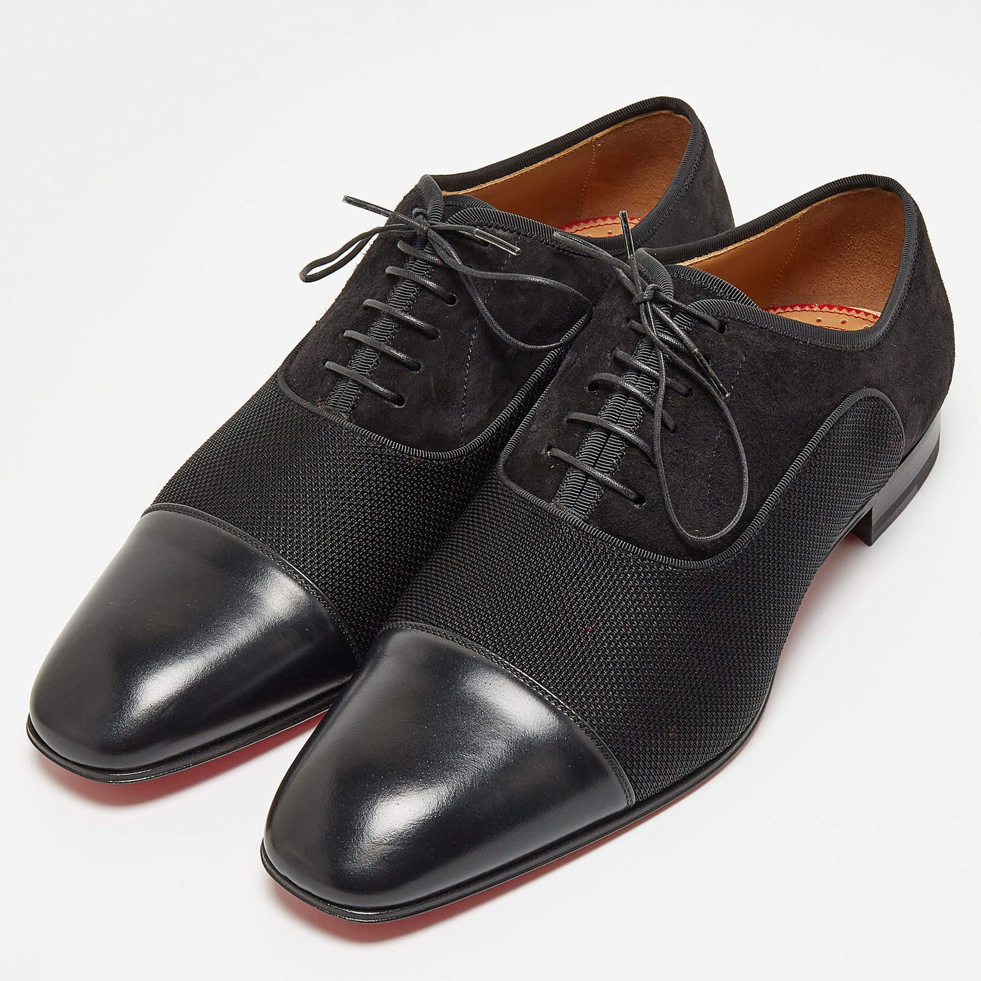 Men's Christian Louboutin Black Mesh Leather Greggo Lace Up Oxfords Size 40