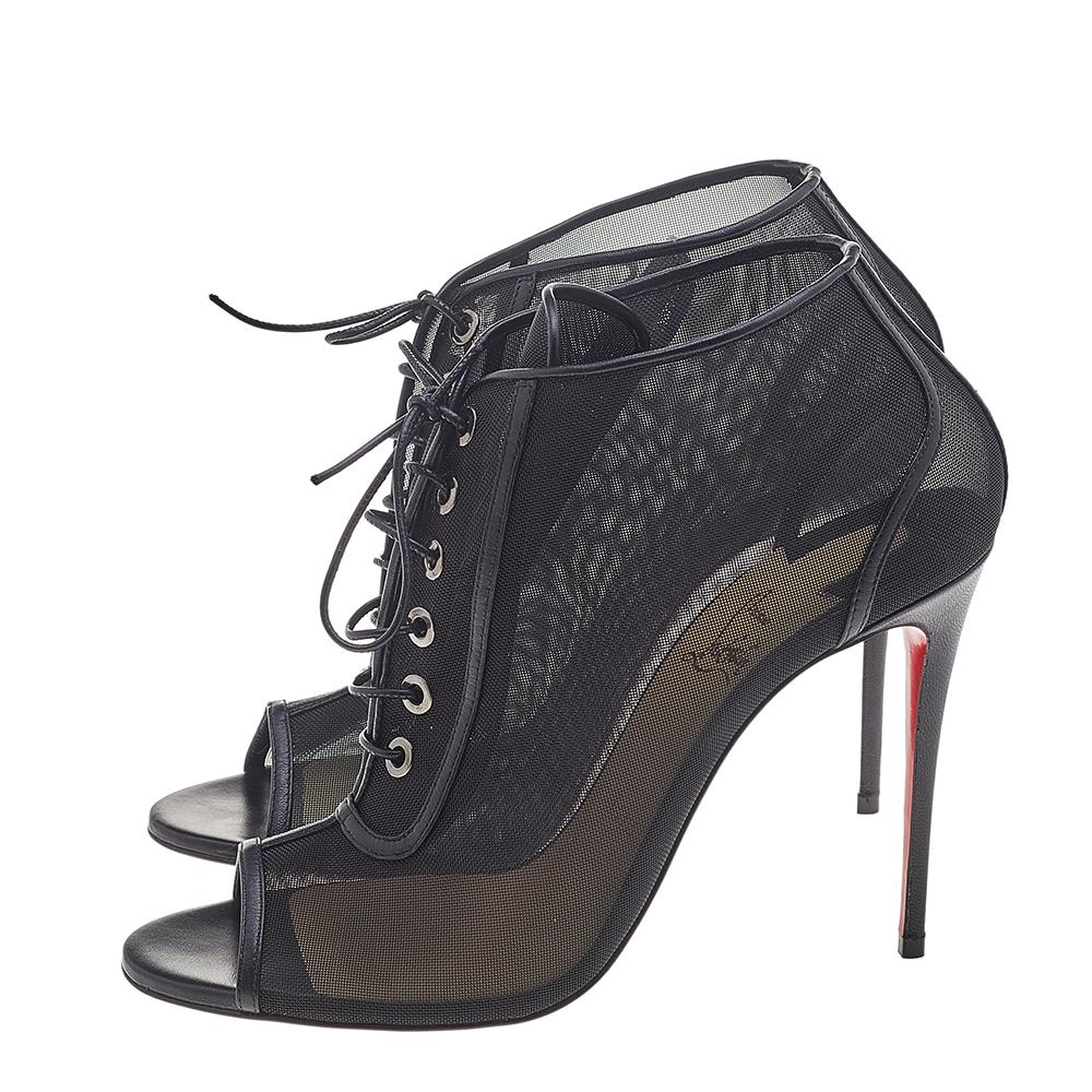 Christian Louboutin Black Mesh Open Ondessa Lace Up Booties Size 38 4