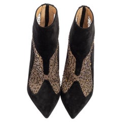 Christian Louboutin Black Mesh Papilloboot Pointed-Toe Ankle Boots Size 38.5