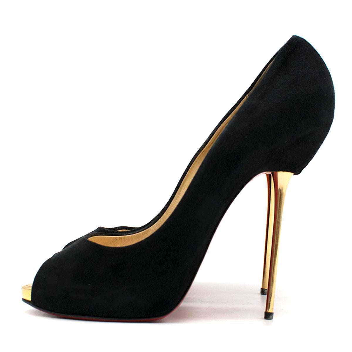 Christian Louboutin Black Metallic Peep-toe Heels US 9 In Good Condition In London, GB