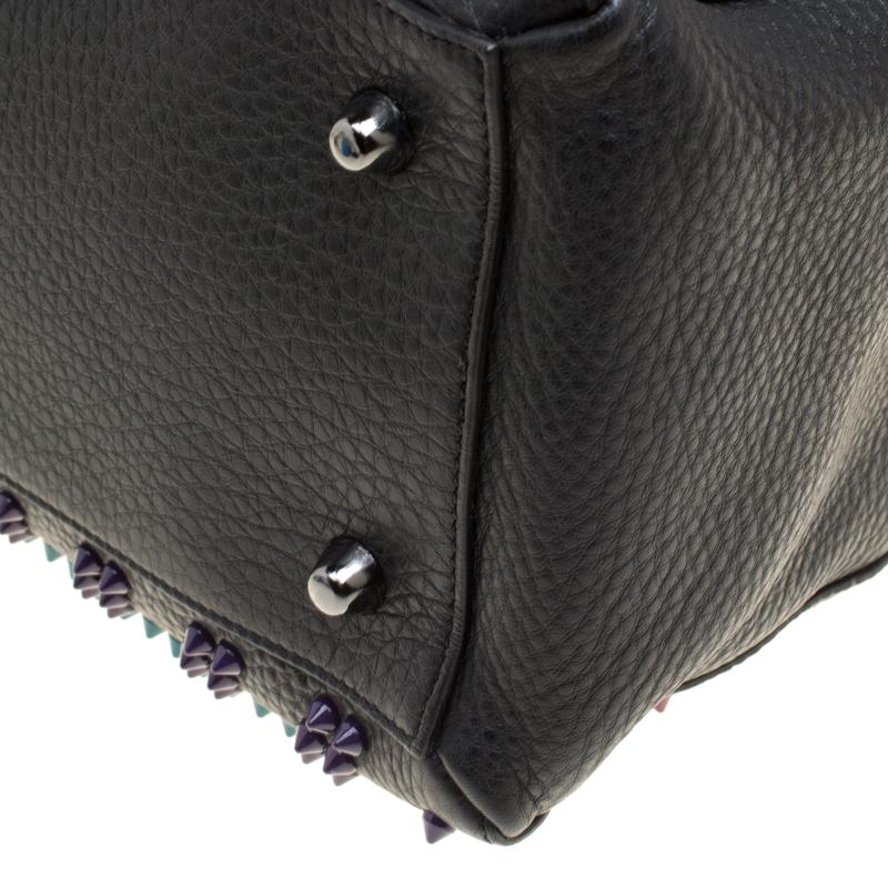 Christian Louboutin Black/Multicolor Leather Spike Studded Bowler Bag 6