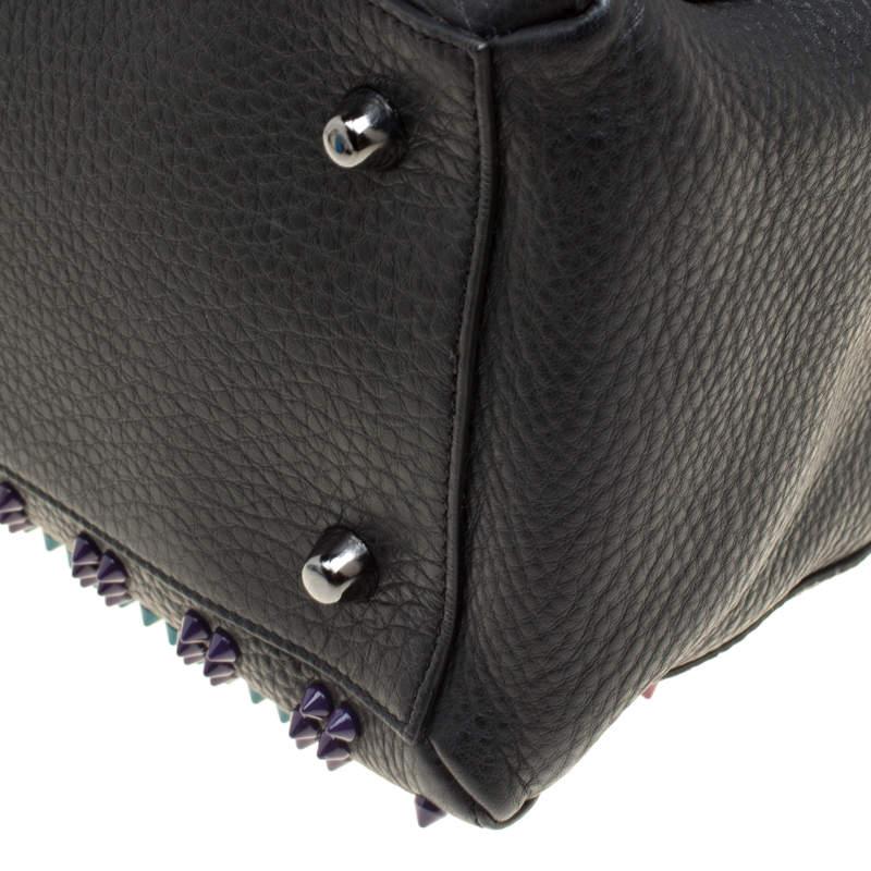Christian Louboutin Black/Multicolor Leather Spike Studded Bowler Bag For Sale 6
