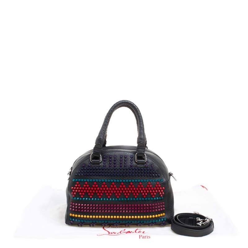 Christian Louboutin Black/Multicolor Leather Spike Studded Bowler Bag For Sale 7