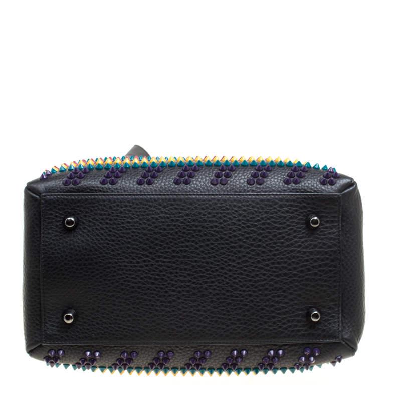 Christian Louboutin Black/Multicolor Leather Spike Studded Bowler Bag For Sale 1