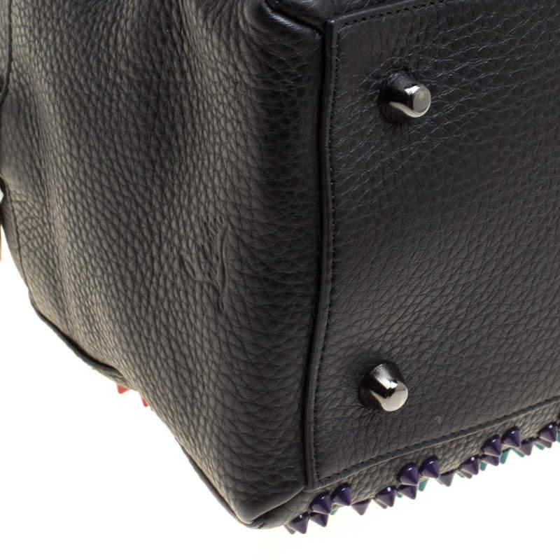 Christian Louboutin Black/Multicolor Leather Spike Studded Bowler Bag For Sale 5