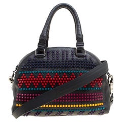 Used Christian Louboutin Black/Multicolor Leather Spike Studded Bowler Bag