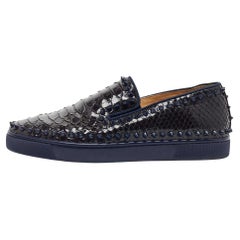 Christian Louboutin Black/Navy Blue Python Spike Pik Boat Sneakers Size 41.5