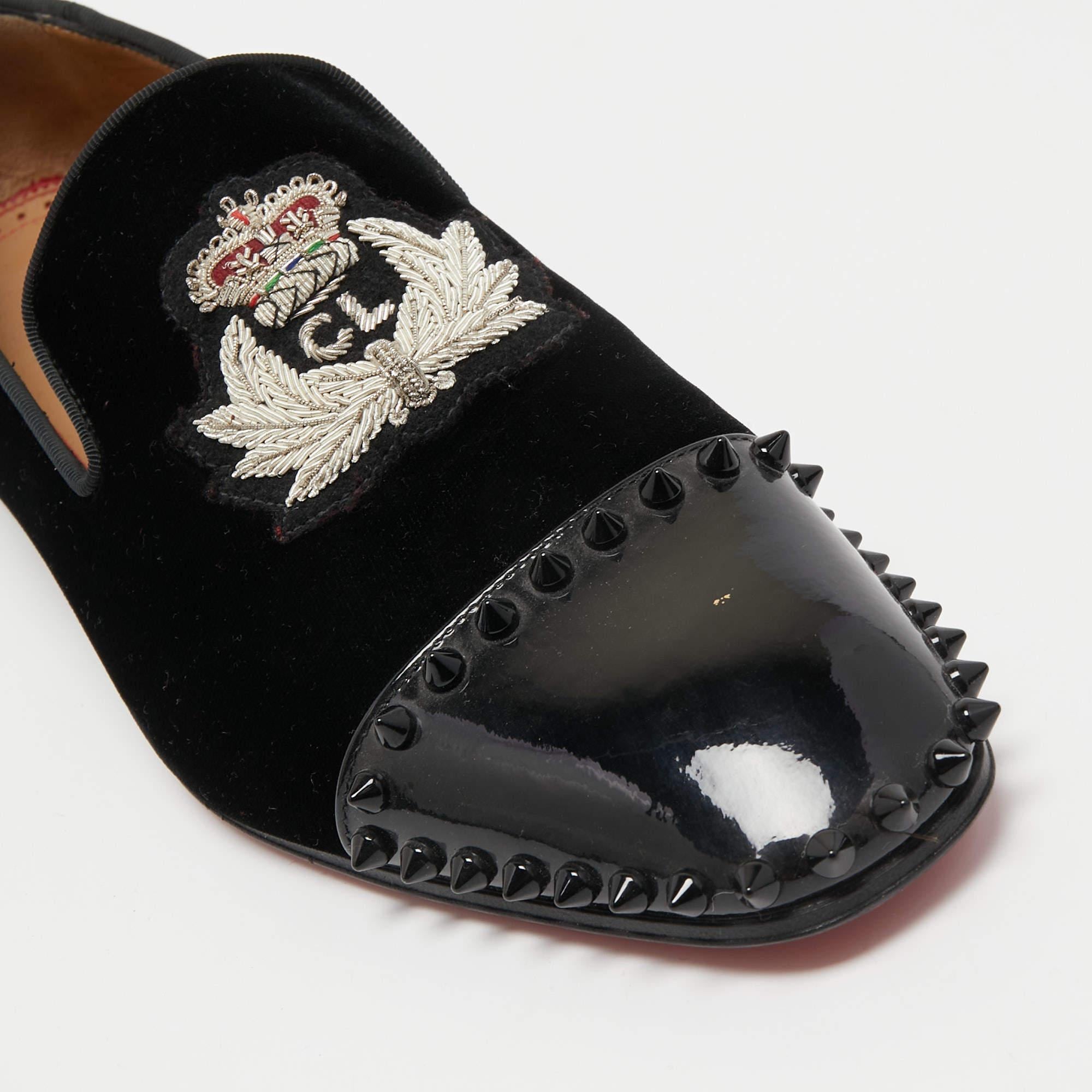 Christian Louboutin Black/Navy Blue Velvet Captain Loubi Loafers Size 40 3