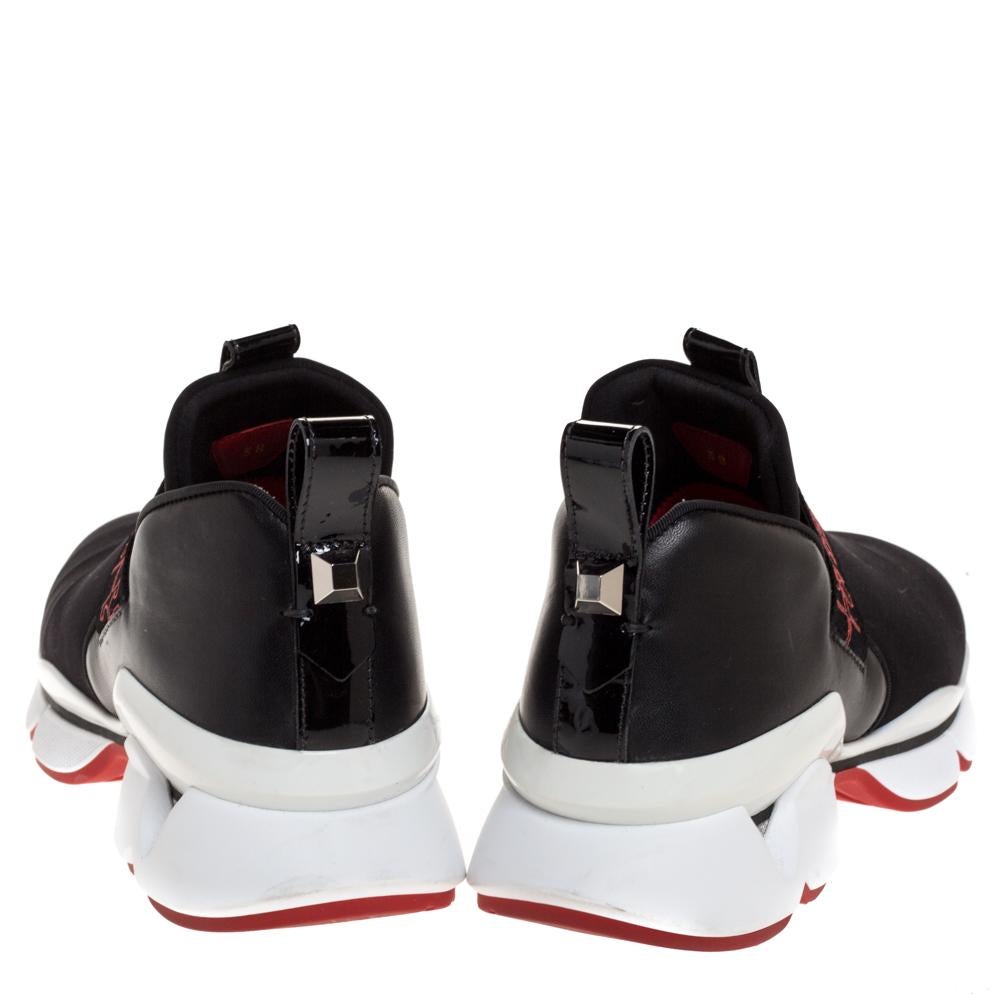 Christian Louboutin Black Neoprene And Leather Lipsy Run Sneakers Size 38 In Good Condition In Dubai, Al Qouz 2