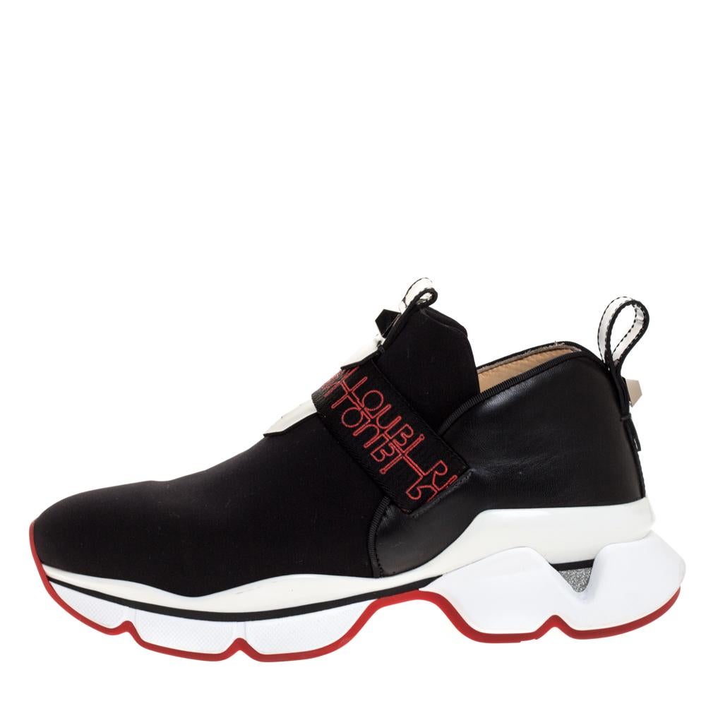 Christian Louboutin Black Neoprene And Leather Lipsy Run Sneakers Size 38 1