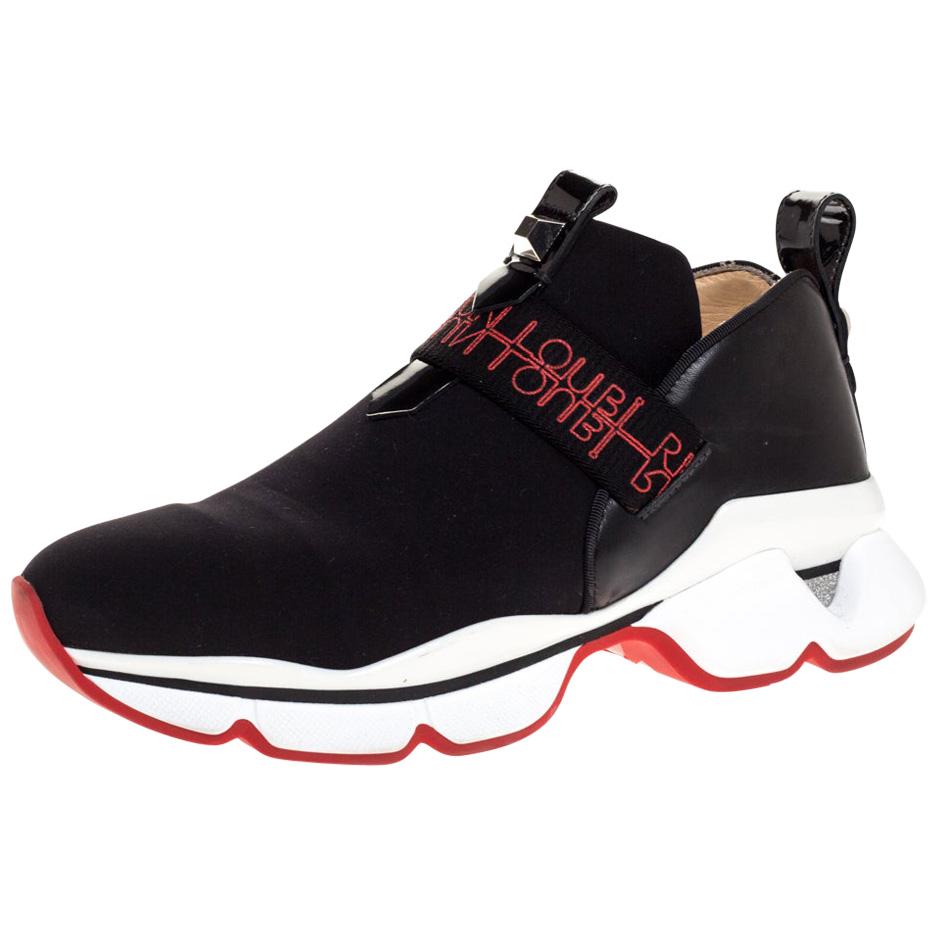 Christian Louboutin Black Neoprene And Leather Lipsy Run Sneakers Size 38