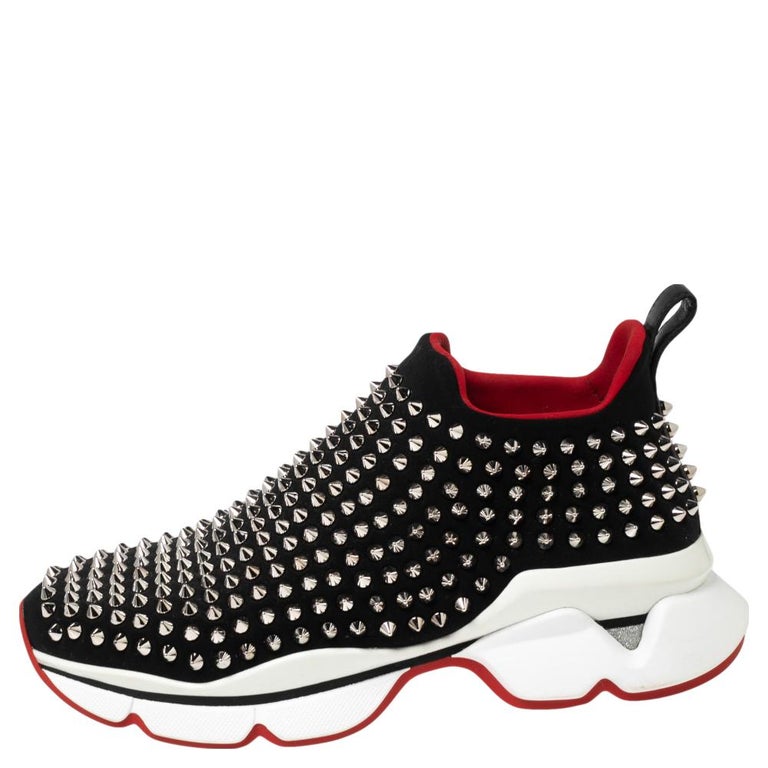 Christian Louboutin Black Neoprene Spike Sock Slip-On Platform Sneakers  Size 38 at 1stDibs