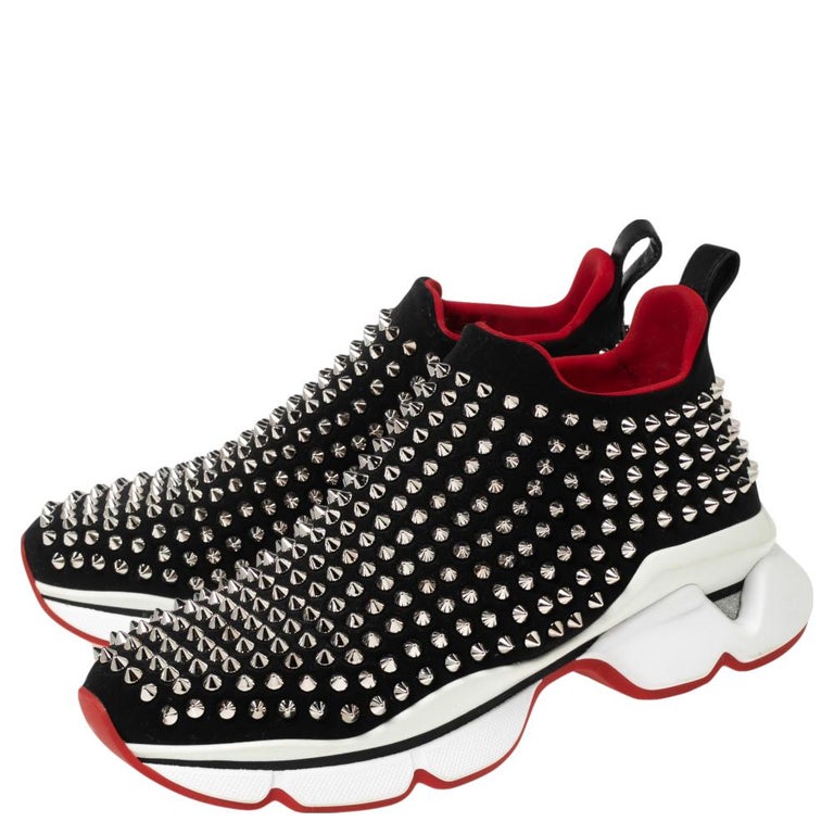 Christian Louboutin White Neoprene Spike Sock Sneakers Size 40