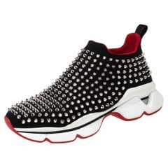 Christian Louboutin Black Neoprene Spike Sock Slip-On Platform Sneakers Size 38