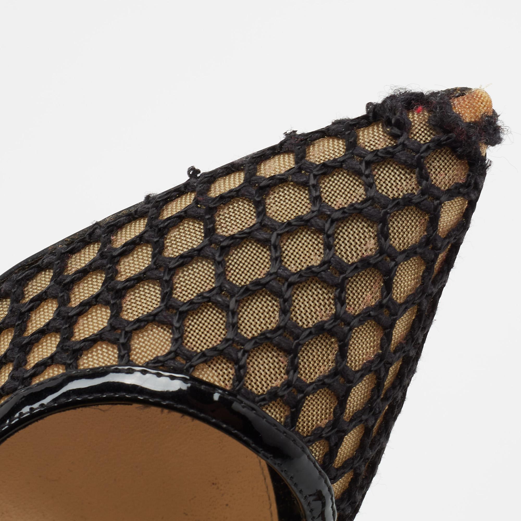 Christian Louboutin Black Net Patent Leather Spikes Guni Pumps Size 41 3