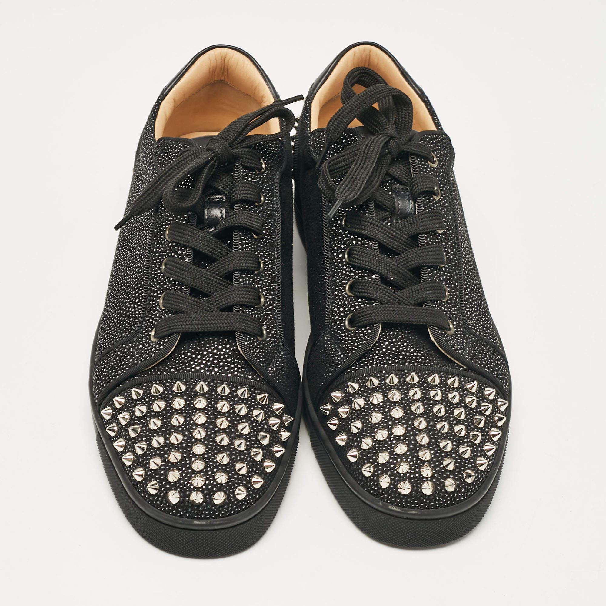 Noir Christian Louboutin Black Nubuck and Leather Seavaste Lace Up Sneakers Size 44