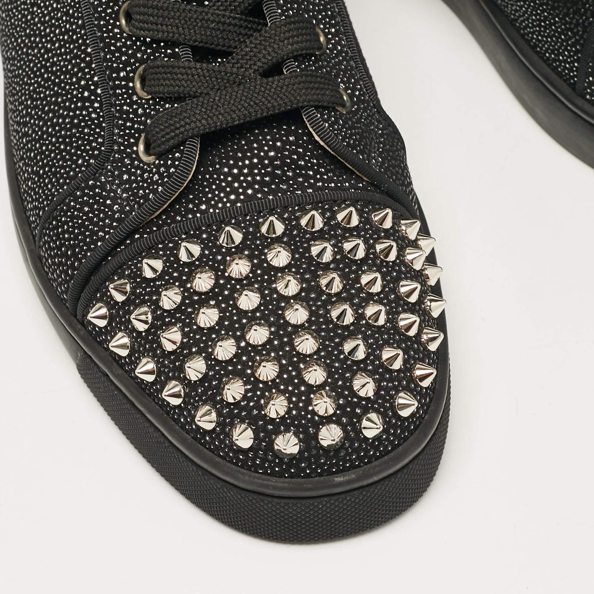Christian Louboutin Black Nubuck and Leather Seavaste Lace Up Sneakers Size 44 2
