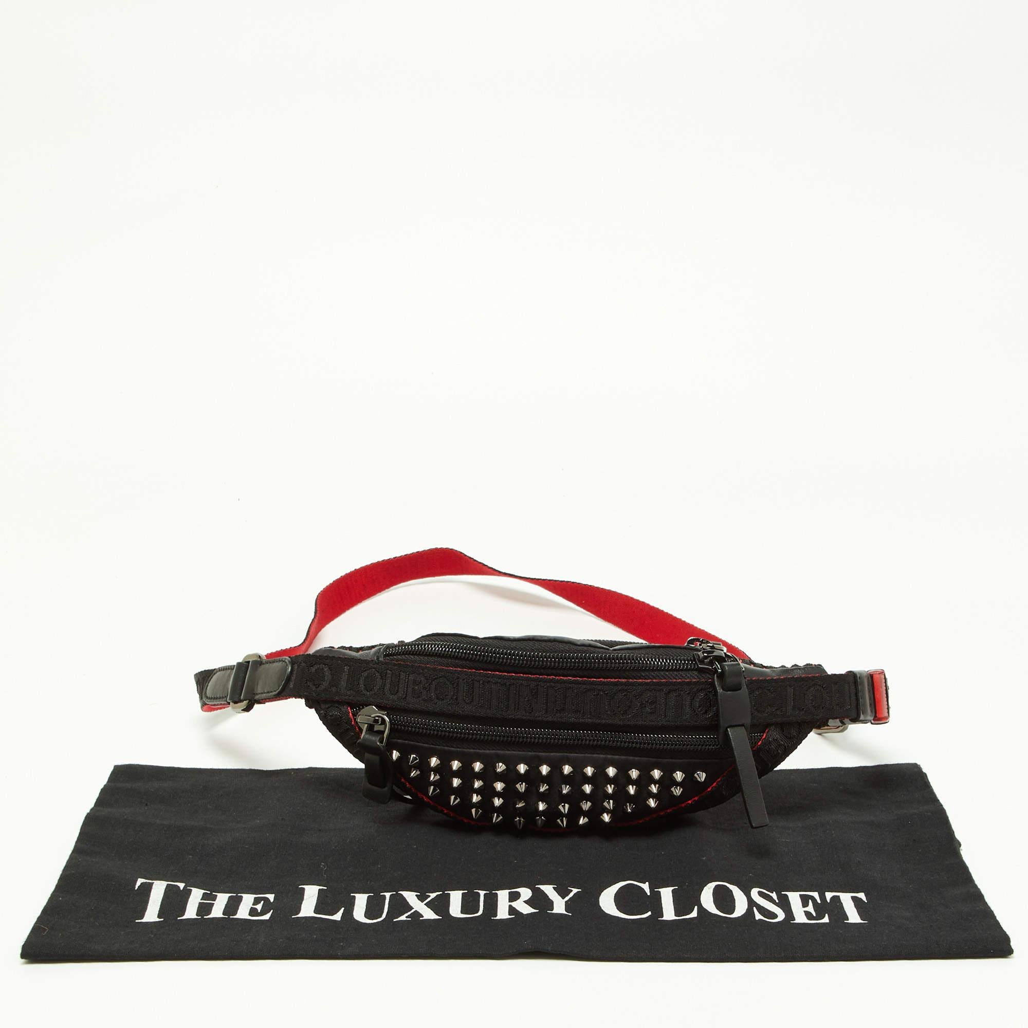 Christian Louboutin Black Nylon and Leather Spike Studded Belt Bag 7