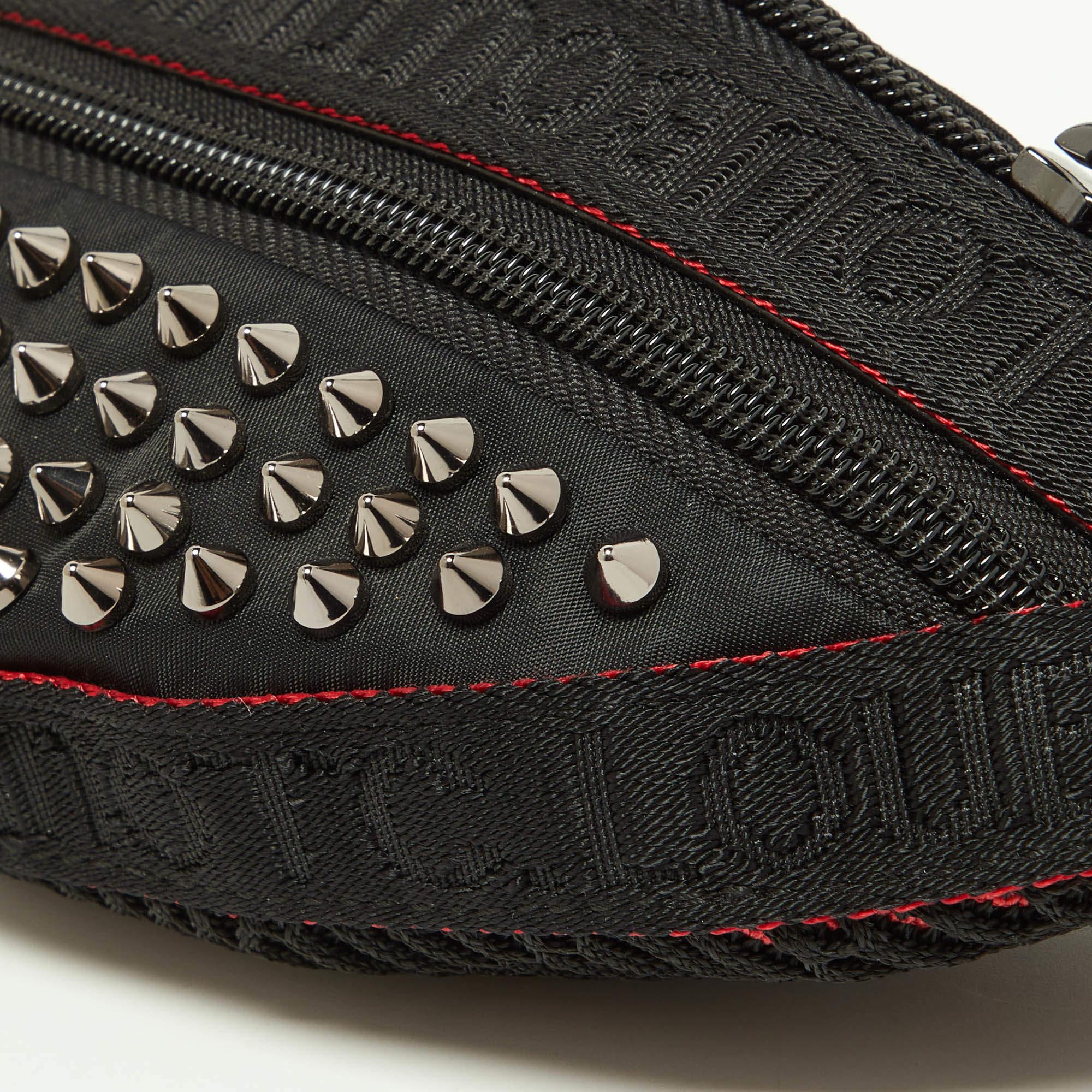 Christian Louboutin Black Nylon and Leather Spike Studded Belt Bag In Good Condition In Dubai, Al Qouz 2