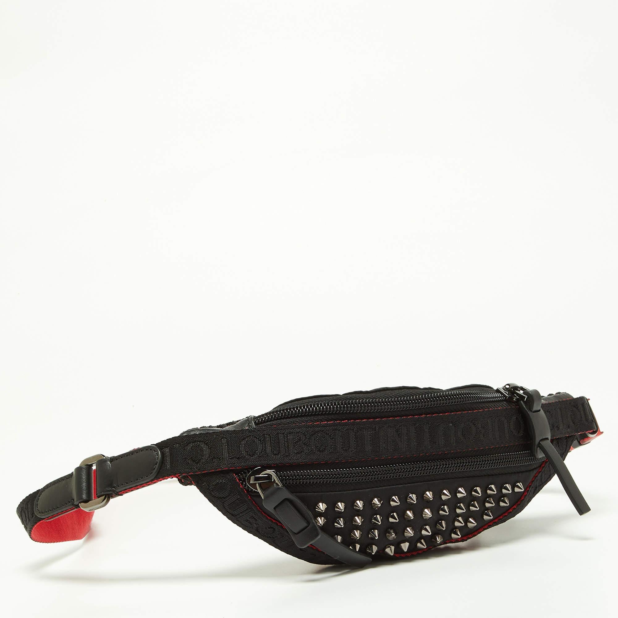 Christian Louboutin Black Nylon and Leather Spike Studded Belt Bag 3