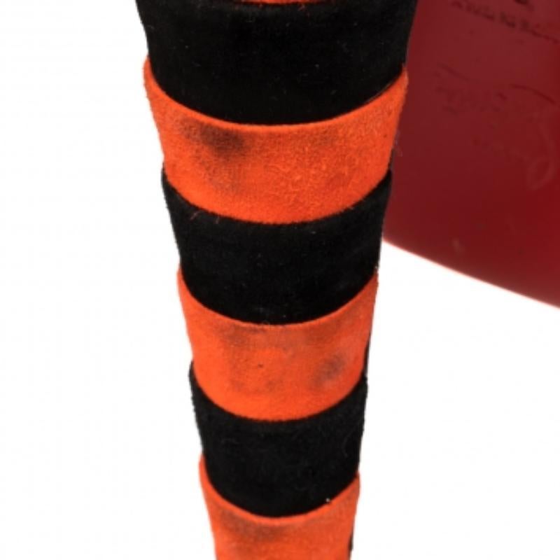 Christian Louboutin Black/Orange Suede Striped Platform Peep Toe Sandals Size 36 For Sale 3
