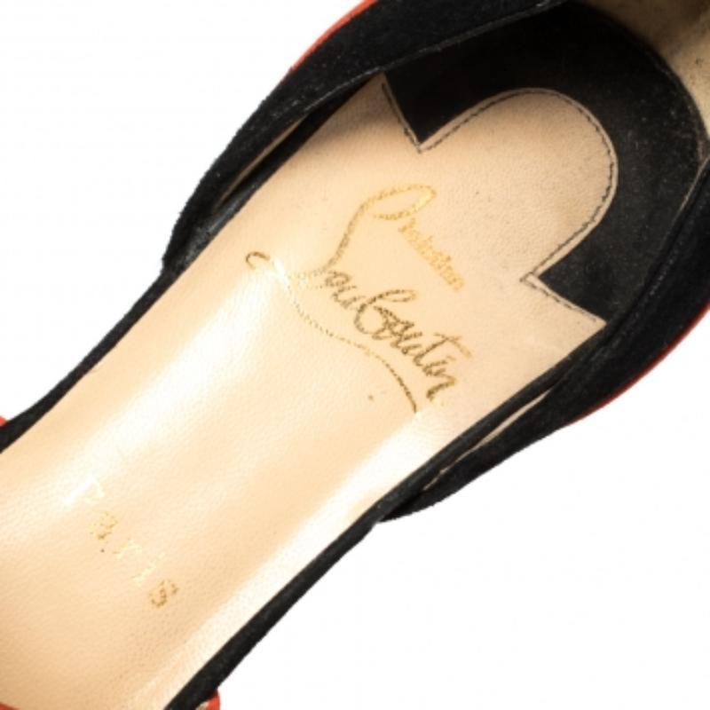 Christian Louboutin Black/Orange Suede Striped Platform Peep Toe Sandals Size 36 For Sale 5
