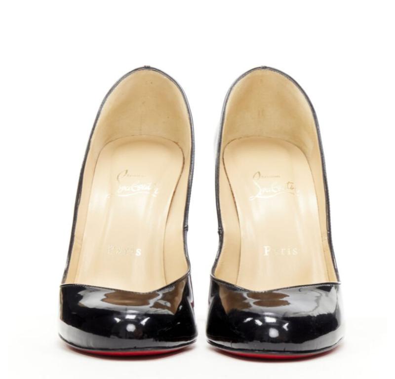 CHRISTIAN LOUBOUTIN zapato de charol negro con punta de almendra y empeine angular EU38 Negro en venta