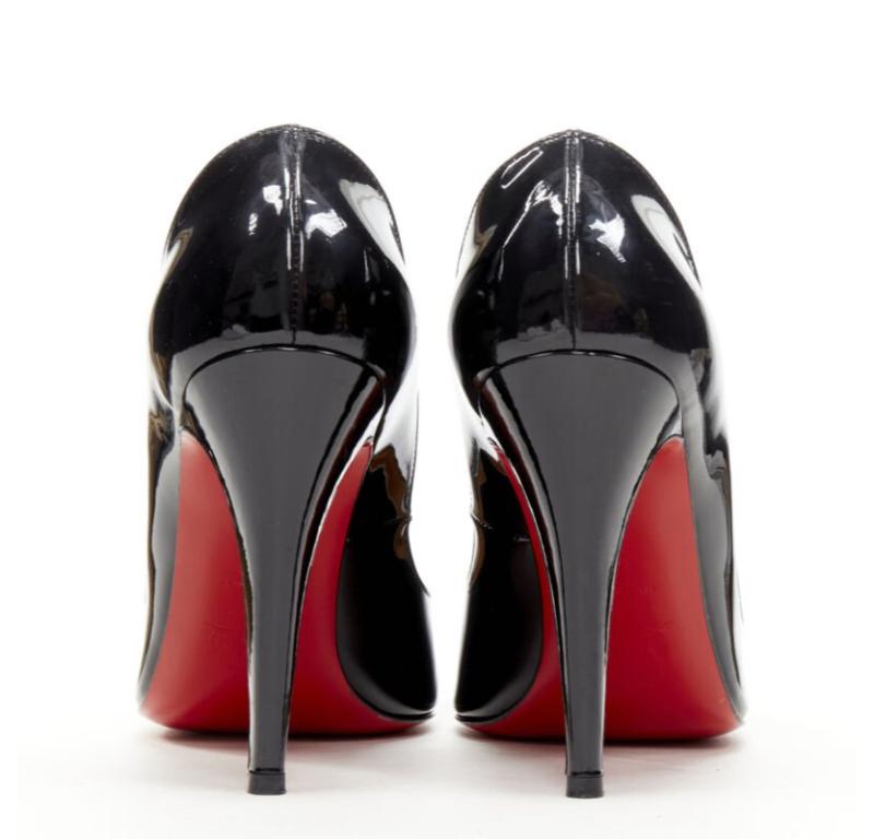 De las mujeres CHRISTIAN LOUBOUTIN zapato de charol negro con punta de almendra y empeine angular EU38 en venta