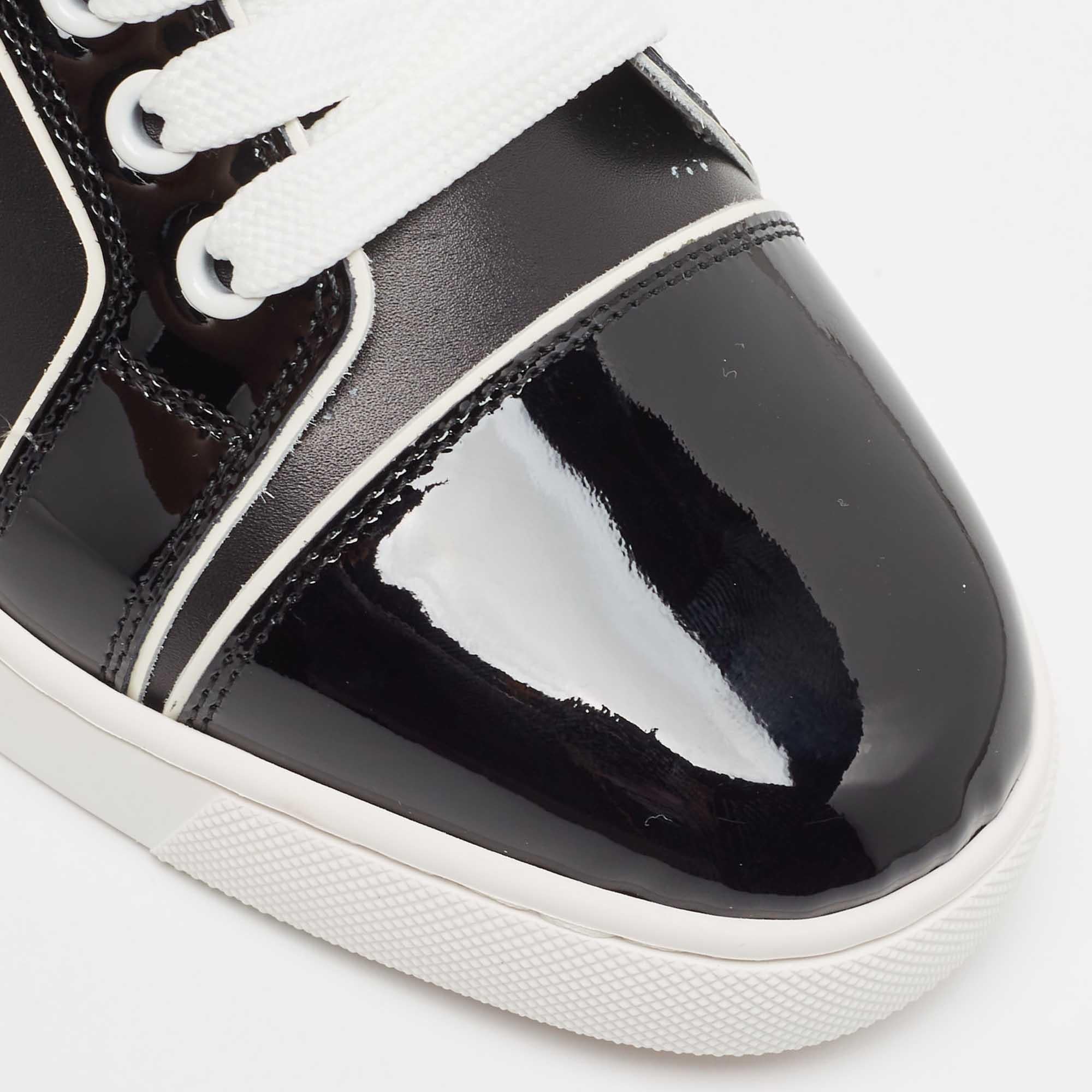Women's Christian Louboutin Black Patent and Leather Low Top Sneakers Size 36 For Sale