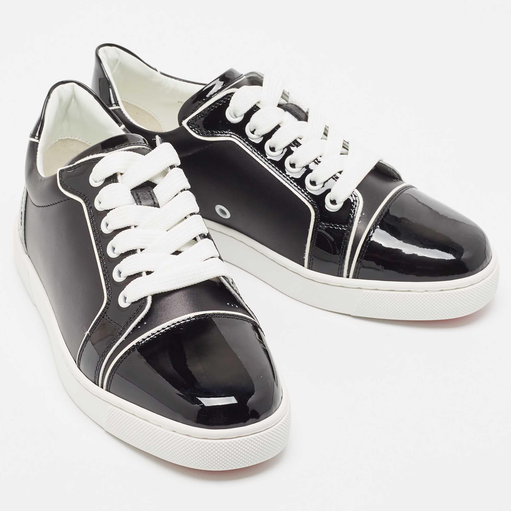 Christian Louboutin Black Patent and Leather Low Top Sneakers Size 36 For Sale 1