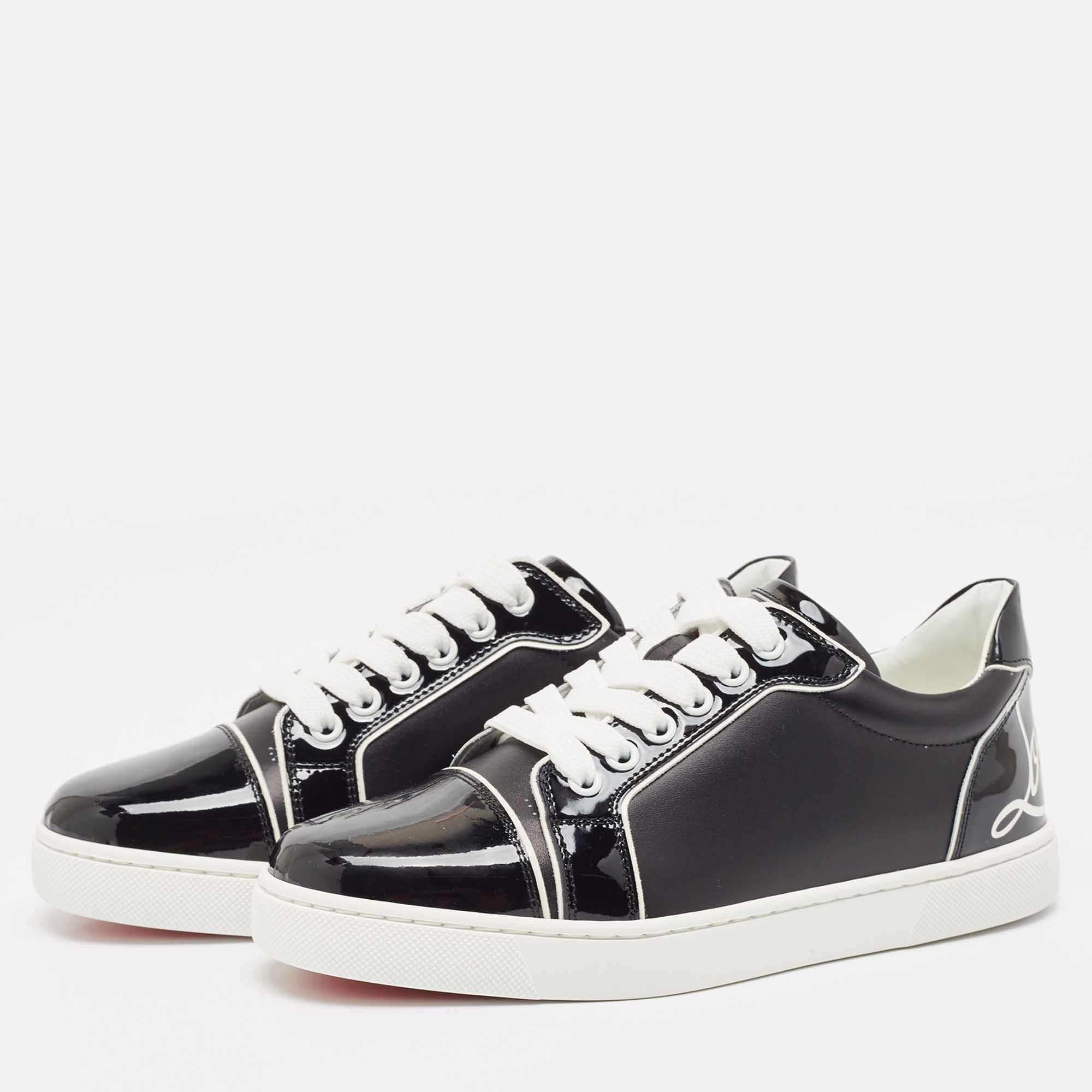 Christian Louboutin Black Patent and Leather Low Top Sneakers Size 36 For Sale 4