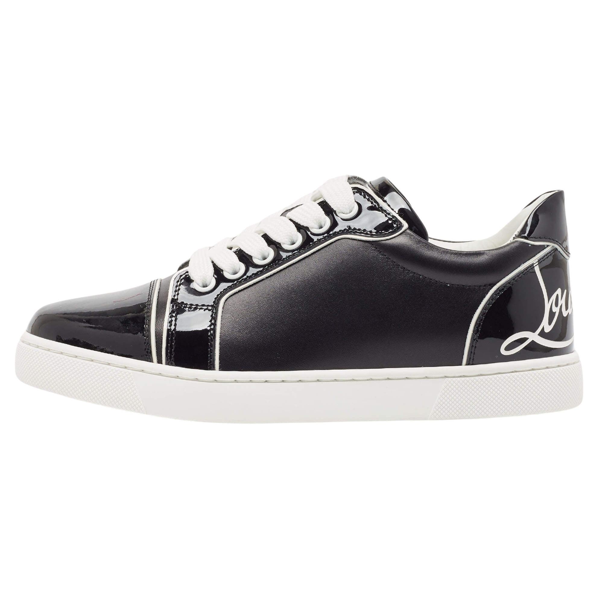 Christian Louboutin Black Patent and Leather Low Top Sneakers Size 36 For Sale