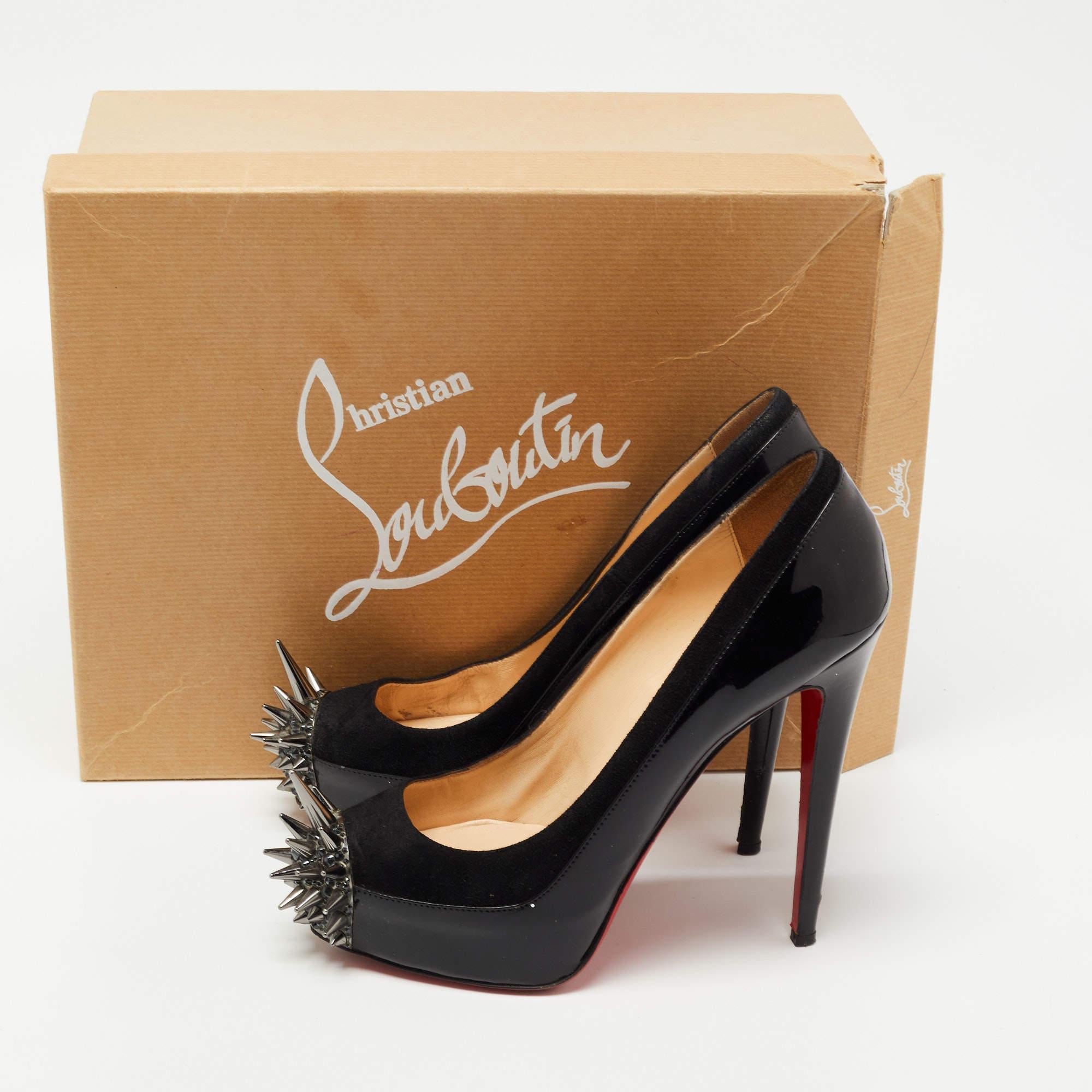 Christian Louboutin Black Patent and Suede Asteroid Pumps Size 38.5 For Sale 2