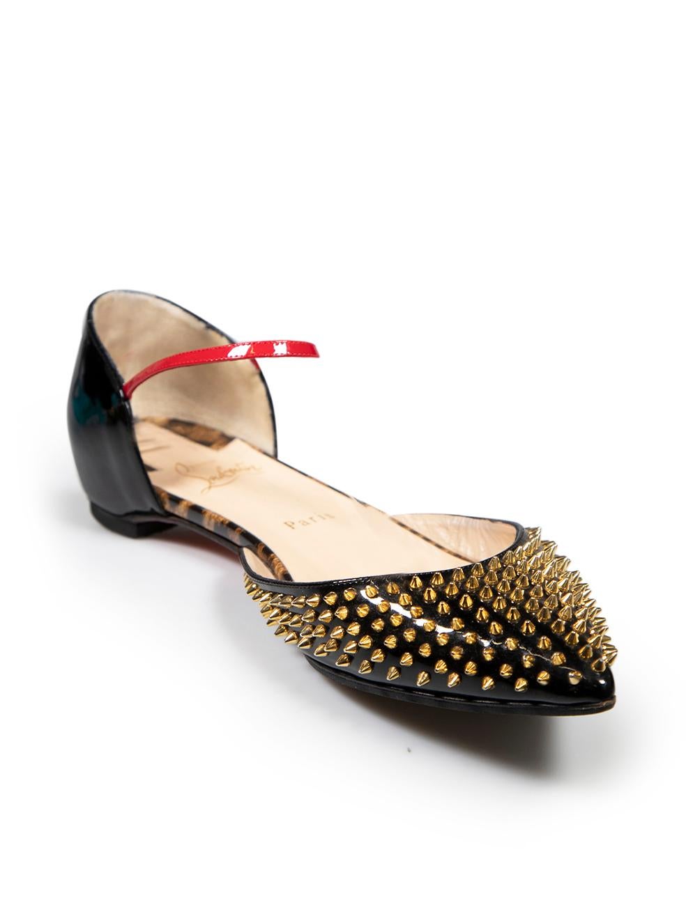 CONDITION is Very good. Minimal wear to shoes is evident. Minimal wear to both shoe footbeds with general creasing and light marks to the leather on this used Christian Louboutin designer resale item.
 
 Details
 Model: Baila
 Black
 Patent leather
