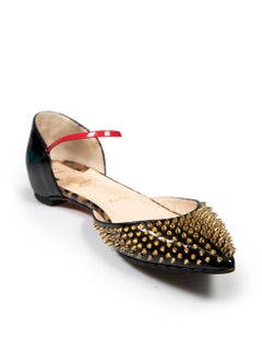 Christian Louboutin Black Patent Baila Spike Flats Size IT 39.5