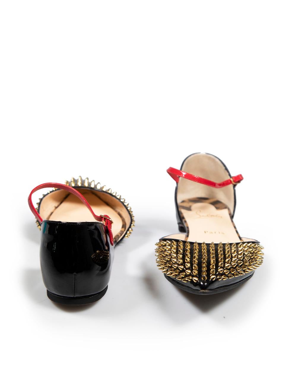 Christian Louboutin Black Patent Baila Spike Flats Size IT 39.5 In Good Condition For Sale In London, GB